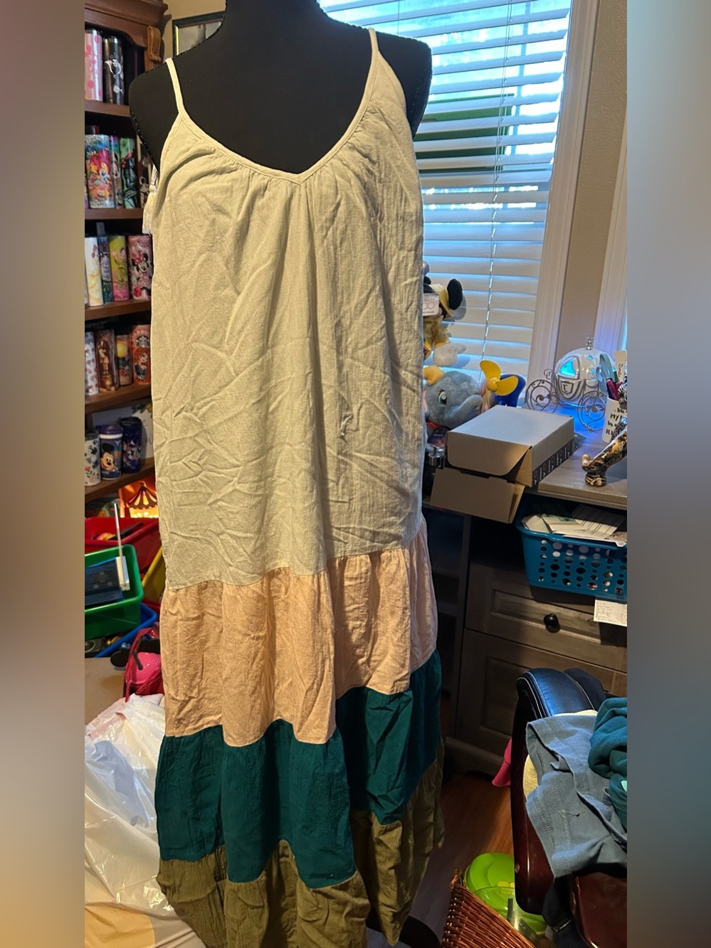 Old Navy Colorblock Tiered Maxi dress- Ivory, Blush, Teal & Olive